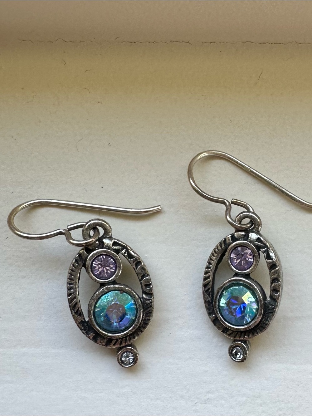 Patricia Locke Silver-Tone Iridescent Blue & Light Purple Crystal Drop Earrings